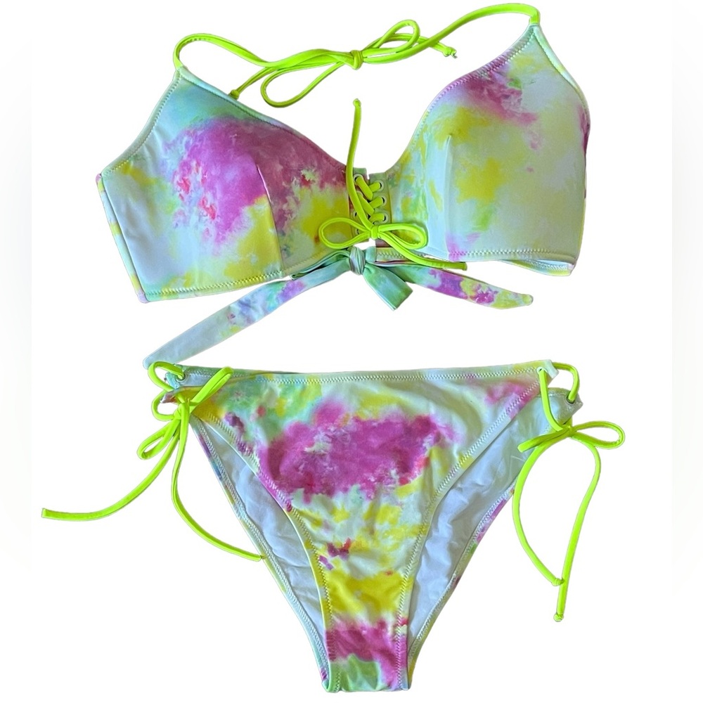 NWT SUNDEK VISALIA BIKINI, tie-dye, swimsuit, size 48 (size 12) ties